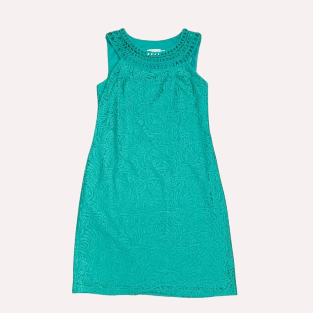 Eliza J‎ Dress Womens Size 4 Crochet Green Lace Sleeveless Pencil Zip Up Boho